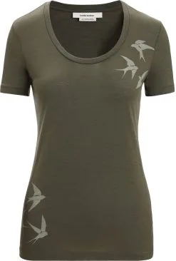 Icebreaker Tech Lite II Swarming Shapes SS Scoop Tee Women, Oliven