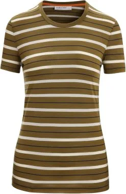 Icebreaker Wave Stripe SS Tee Women, Oliven/hvid