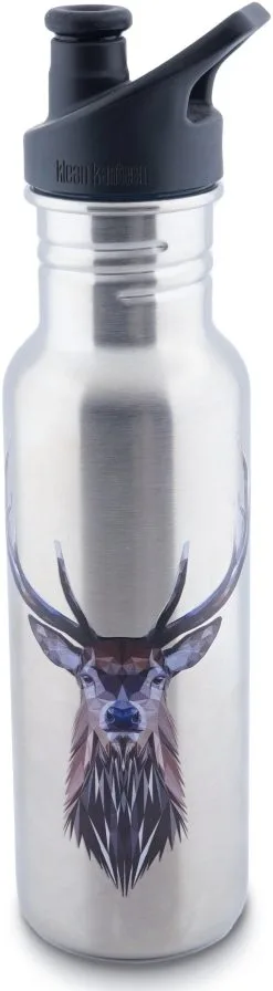 Klean Kanteen Classic Deer Flaske 532 Ml Med Sportsl&aring;g, S&oslash;lv