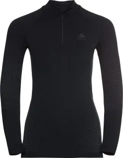Odlo Performance Warm Eco LS Halfzip Baselayer Turtle Neck Top Med Halv Lynl&aring;s Damer, Sort