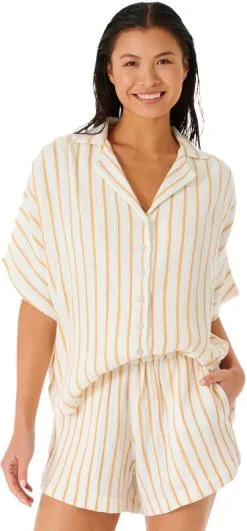 Rip Curl Premium Surf Stripe SS Shirt Women, Beige/gul