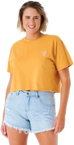 Rip Curl Search Icon Cropped T-shirt Damer, Gul