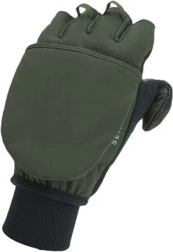 Sealskinz Windproof Cold Weather Convertible Mitt Handsker, Oliven/gr&aring;