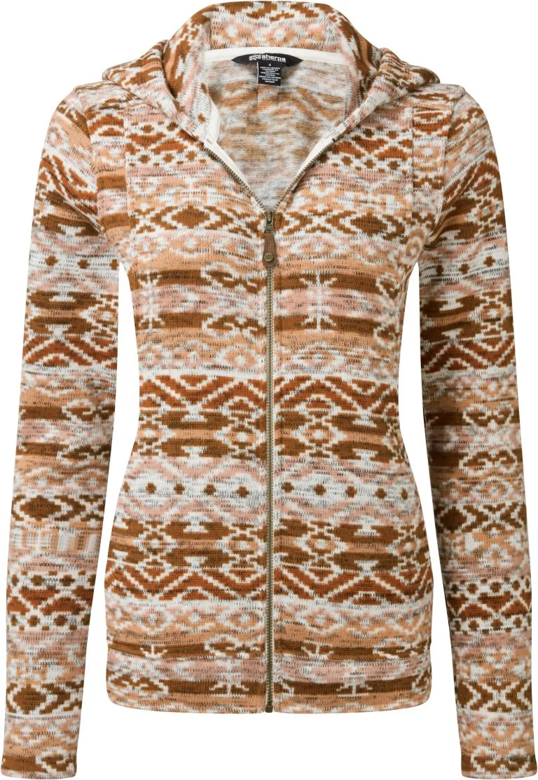 Sherpa Bhutan Hættetrøje Med Lynlås Damer, Blå/brun 3 Sherpa Bhutan Hættetrøje Med Lynlås Damer, Blå/brun